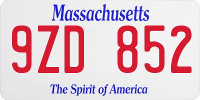 MA license plate 9ZD852