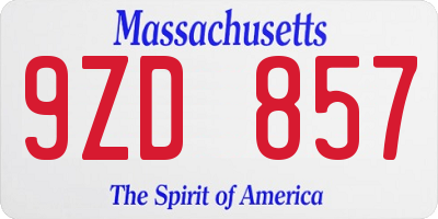 MA license plate 9ZD857