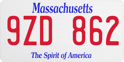 MA license plate 9ZD862