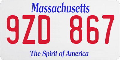 MA license plate 9ZD867