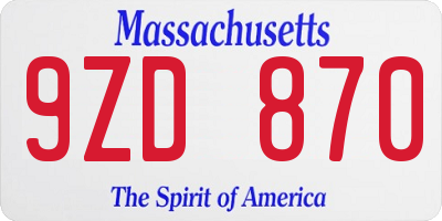 MA license plate 9ZD870