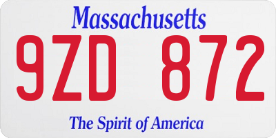 MA license plate 9ZD872