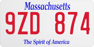 MA license plate 9ZD874