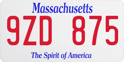 MA license plate 9ZD875