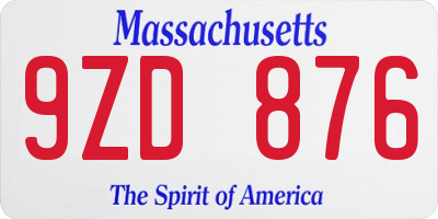 MA license plate 9ZD876