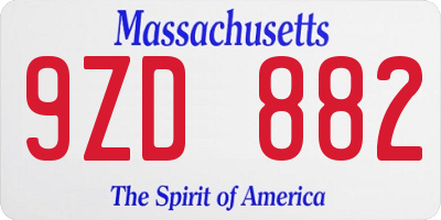 MA license plate 9ZD882