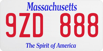 MA license plate 9ZD888