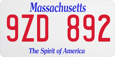 MA license plate 9ZD892