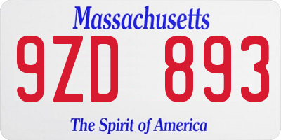 MA license plate 9ZD893
