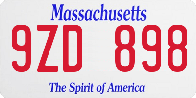 MA license plate 9ZD898