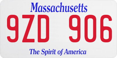 MA license plate 9ZD906