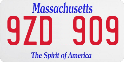 MA license plate 9ZD909