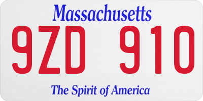 MA license plate 9ZD910