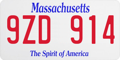 MA license plate 9ZD914