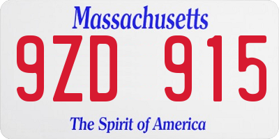 MA license plate 9ZD915