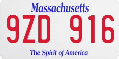 MA license plate 9ZD916