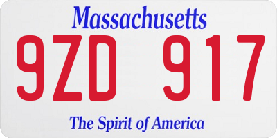 MA license plate 9ZD917