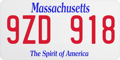 MA license plate 9ZD918