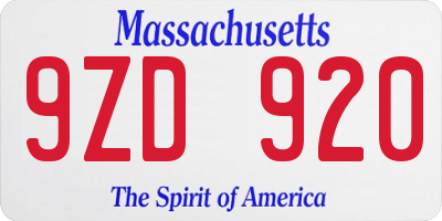 MA license plate 9ZD920