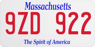 MA license plate 9ZD922