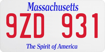 MA license plate 9ZD931