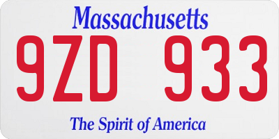 MA license plate 9ZD933