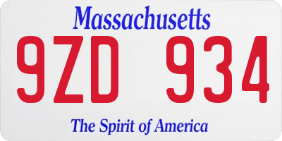 MA license plate 9ZD934