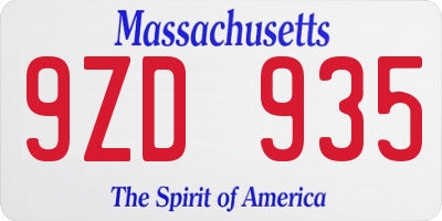 MA license plate 9ZD935