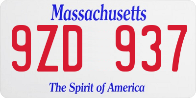 MA license plate 9ZD937