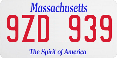 MA license plate 9ZD939