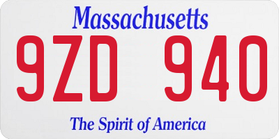 MA license plate 9ZD940