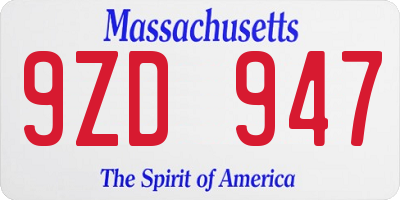 MA license plate 9ZD947