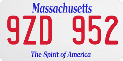 MA license plate 9ZD952