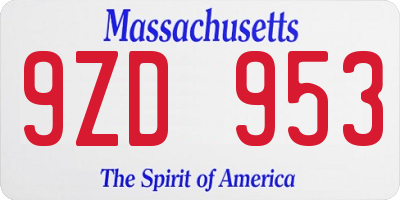 MA license plate 9ZD953