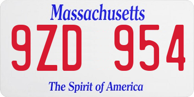 MA license plate 9ZD954