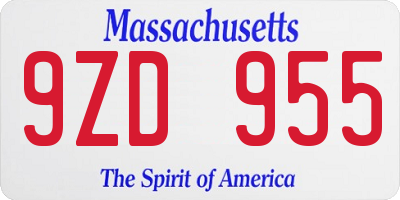 MA license plate 9ZD955