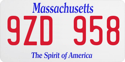 MA license plate 9ZD958