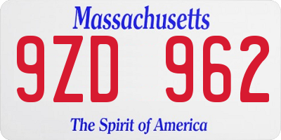 MA license plate 9ZD962