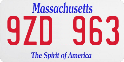 MA license plate 9ZD963