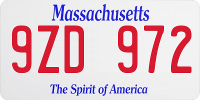 MA license plate 9ZD972