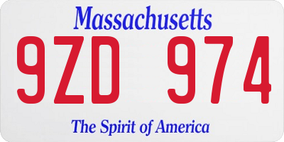 MA license plate 9ZD974