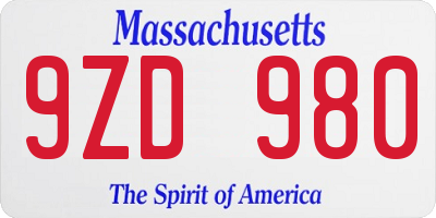 MA license plate 9ZD980