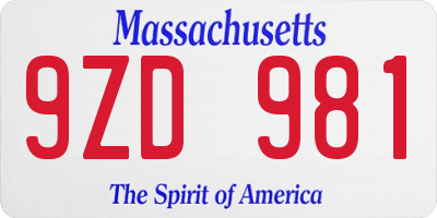 MA license plate 9ZD981