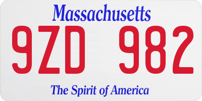 MA license plate 9ZD982