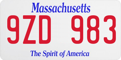 MA license plate 9ZD983