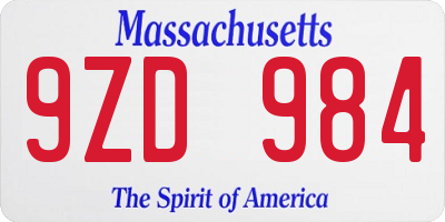 MA license plate 9ZD984