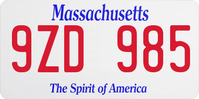MA license plate 9ZD985