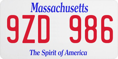 MA license plate 9ZD986