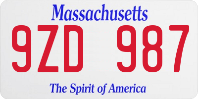 MA license plate 9ZD987
