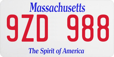 MA license plate 9ZD988